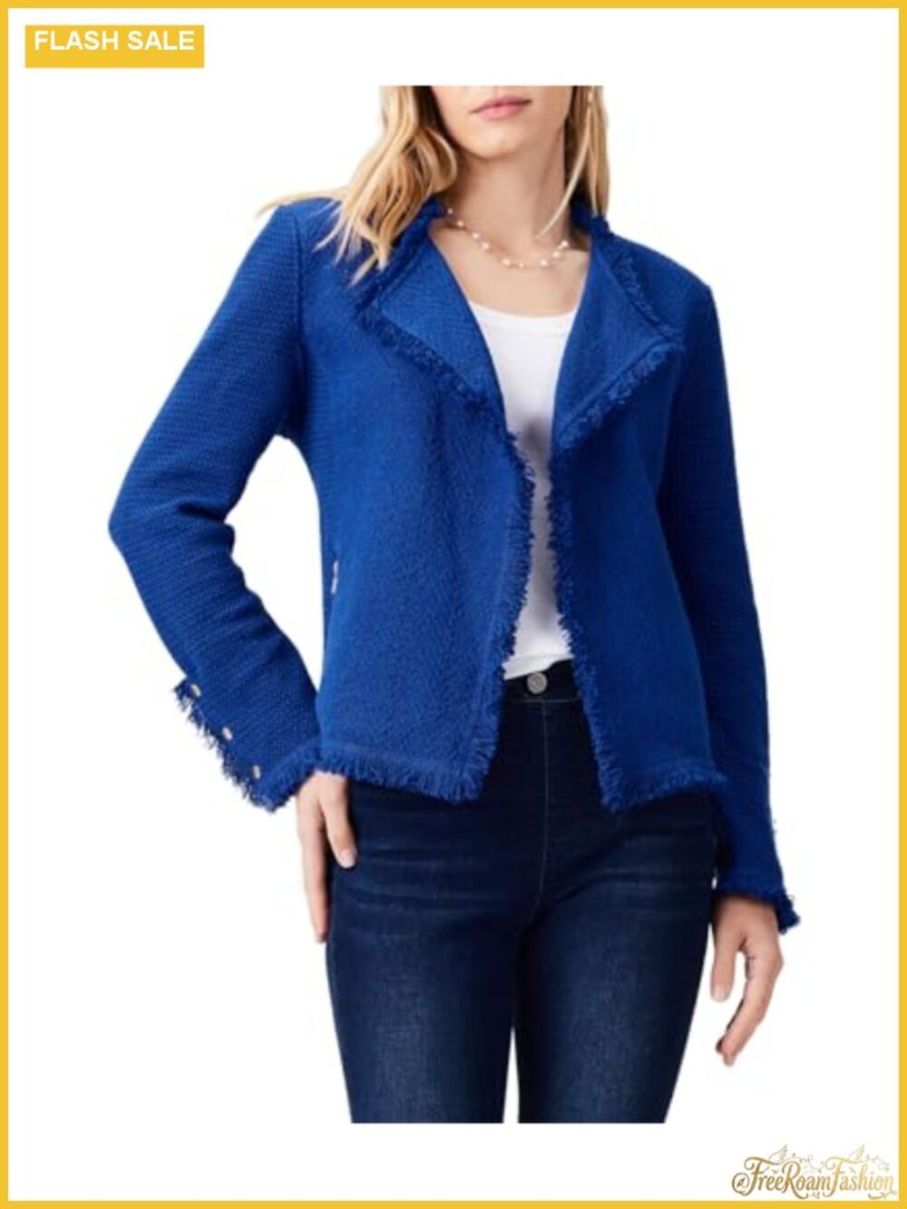 NIC+ZOE Petite Fringe Knit Jacket Cotton Blend Open Front